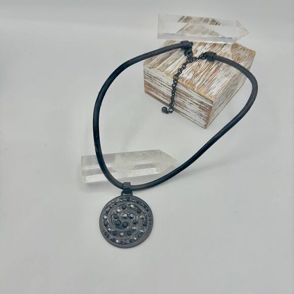 Vintage Chico's Black Medallion Rhinestone Necklace - Picture 1 of 4